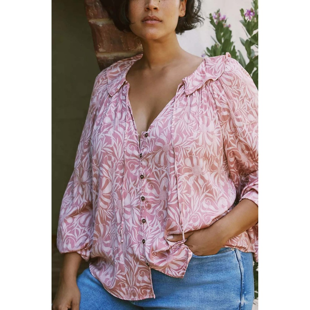 Anthropologie Florence Balducci Femme Collared Blouse Pink size‎ medium NWT